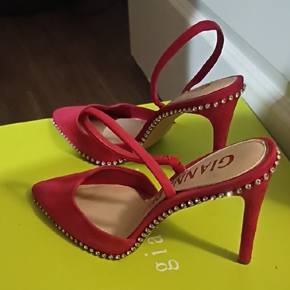 Gianni Bini Red Heels with Rhinestone Trim